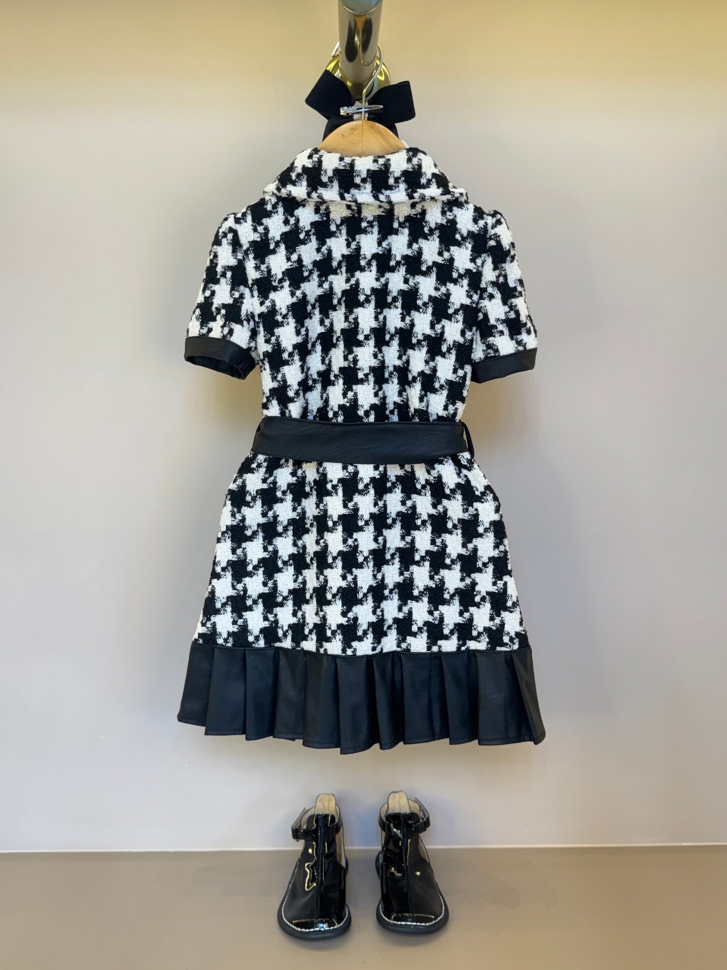 Vestido Infantil Clássico Tweed Detalhes Couro Tech com Faixa - Luluzinha
