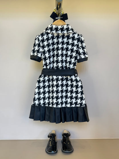 Vestido Infantil Clássico Tweed Detalhes Couro Tech com Faixa - Luluzinha