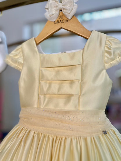 Vestido Infantil Festa Tule Flores Amarelo - Petit Cherie