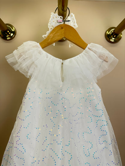 Vestido Infantil Trapézio Tule Bordado Paeté Off White - Petit Cherie