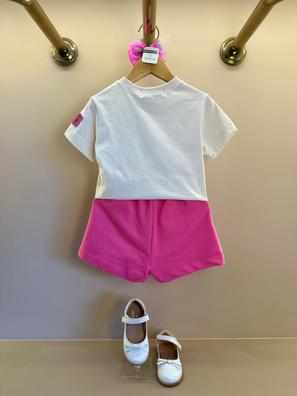 Conjunto Infantil Blusa Pooh Hunny Bege Vanilla e Shorts Rosa - Animê Petite