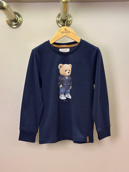 Camiseta Infantil Algodão ML Teddy Vintage Marinho - Dame