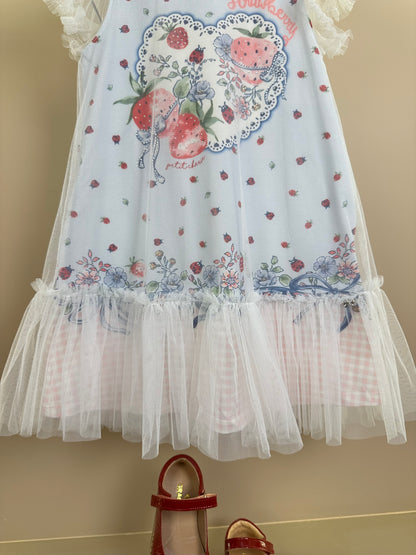 Vestido Infantil Malha Cotton Com Tule Strawberry - Petit Cherie