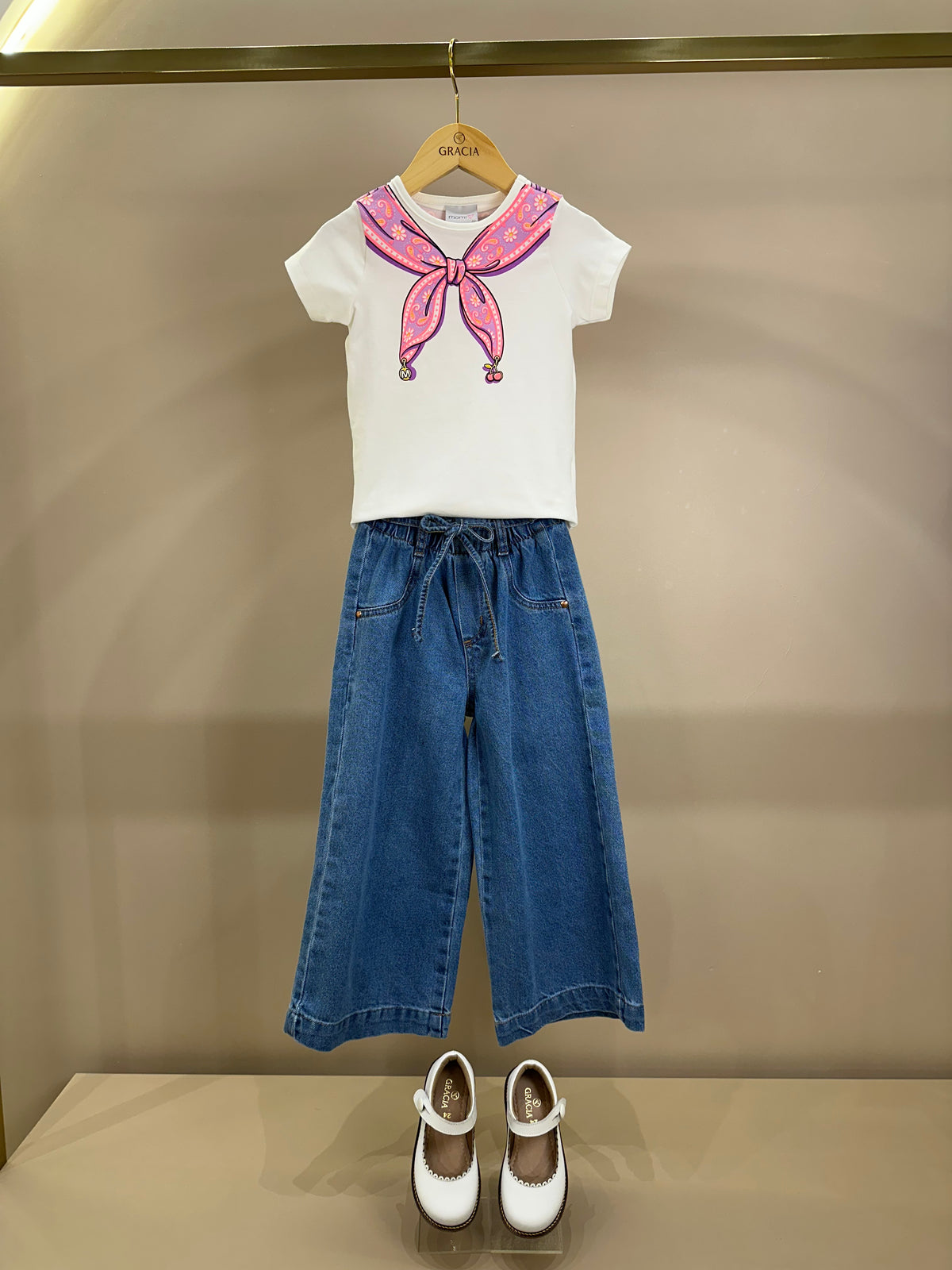 Calça Infantil Jeans Wide Leg Cós Alto Com Elástico - Momi