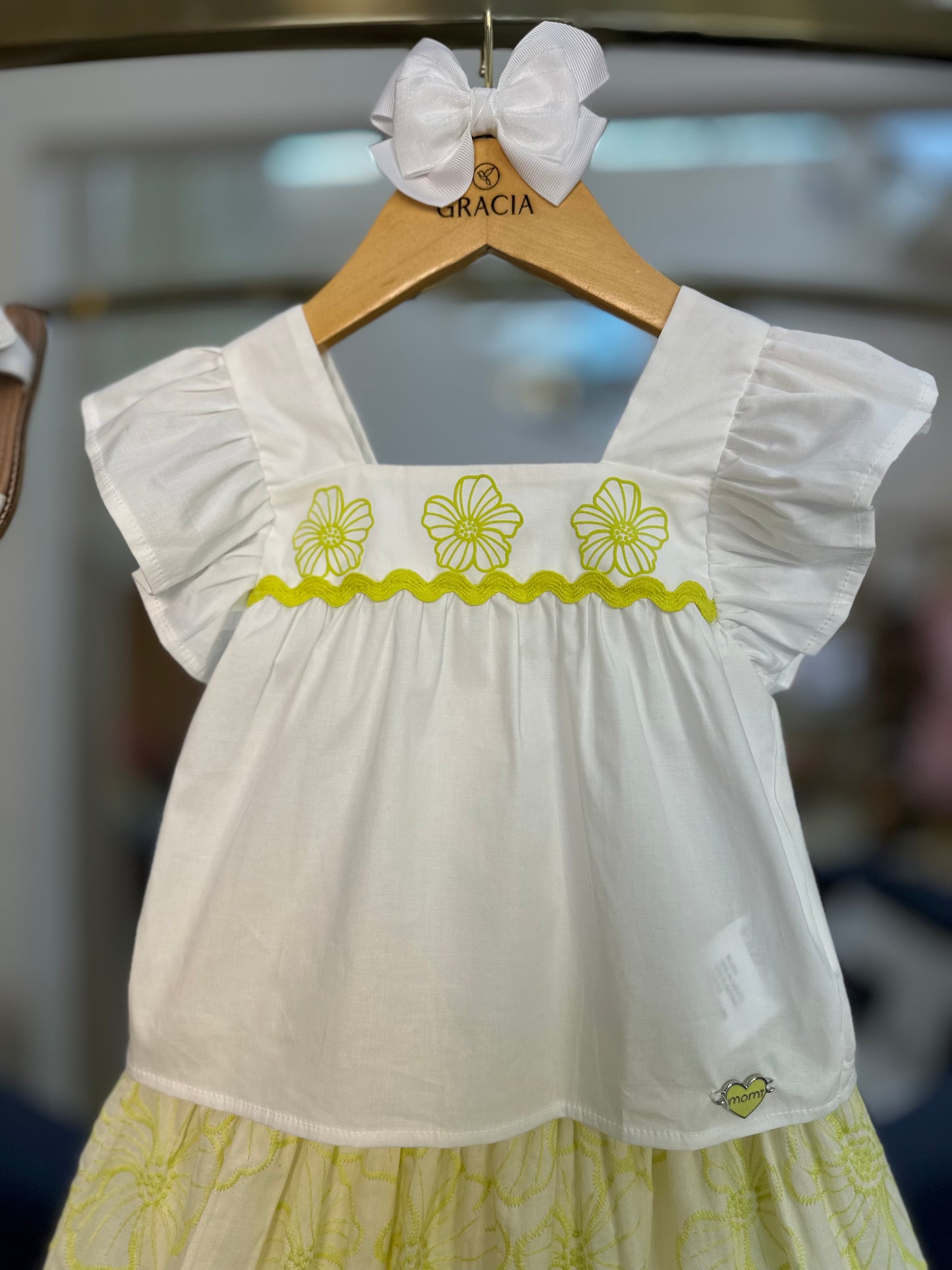 Conjunto Infantil Blusa e Saia-shorts Laise Flores Neon Lima - Momi