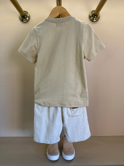 Conjunto Infantil Camiseta Algodão Teddy Summer Bege e Bermuda Linho Elastano Bege - Dame