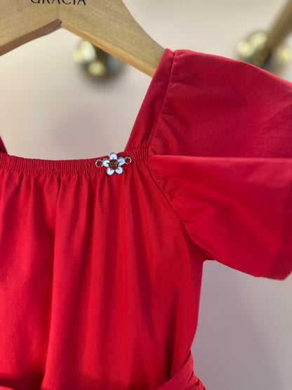 Vestido Infantil Amarração Laço Bordado Paetê - Momi