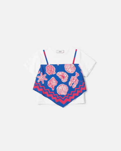 Conjunto Infantil Blusa Lenço Blue Sea e Shorts Jeans Pingentes - Animê