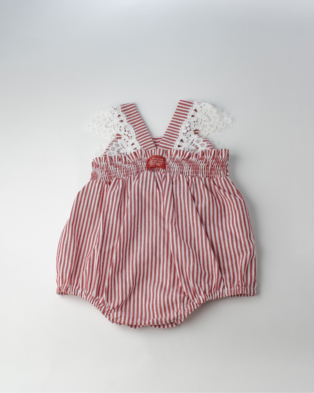 Romper Bebê Fofinho Balonê Algodão Listrado Vermelho -  Um Mais Um