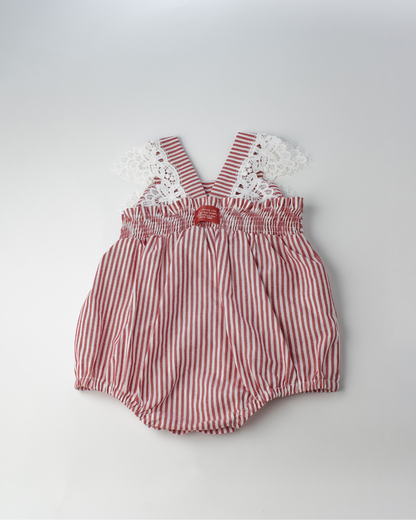 Romper Bebê Fofinho Balonê Algodão Listrado Vermelho -  Um Mais Um