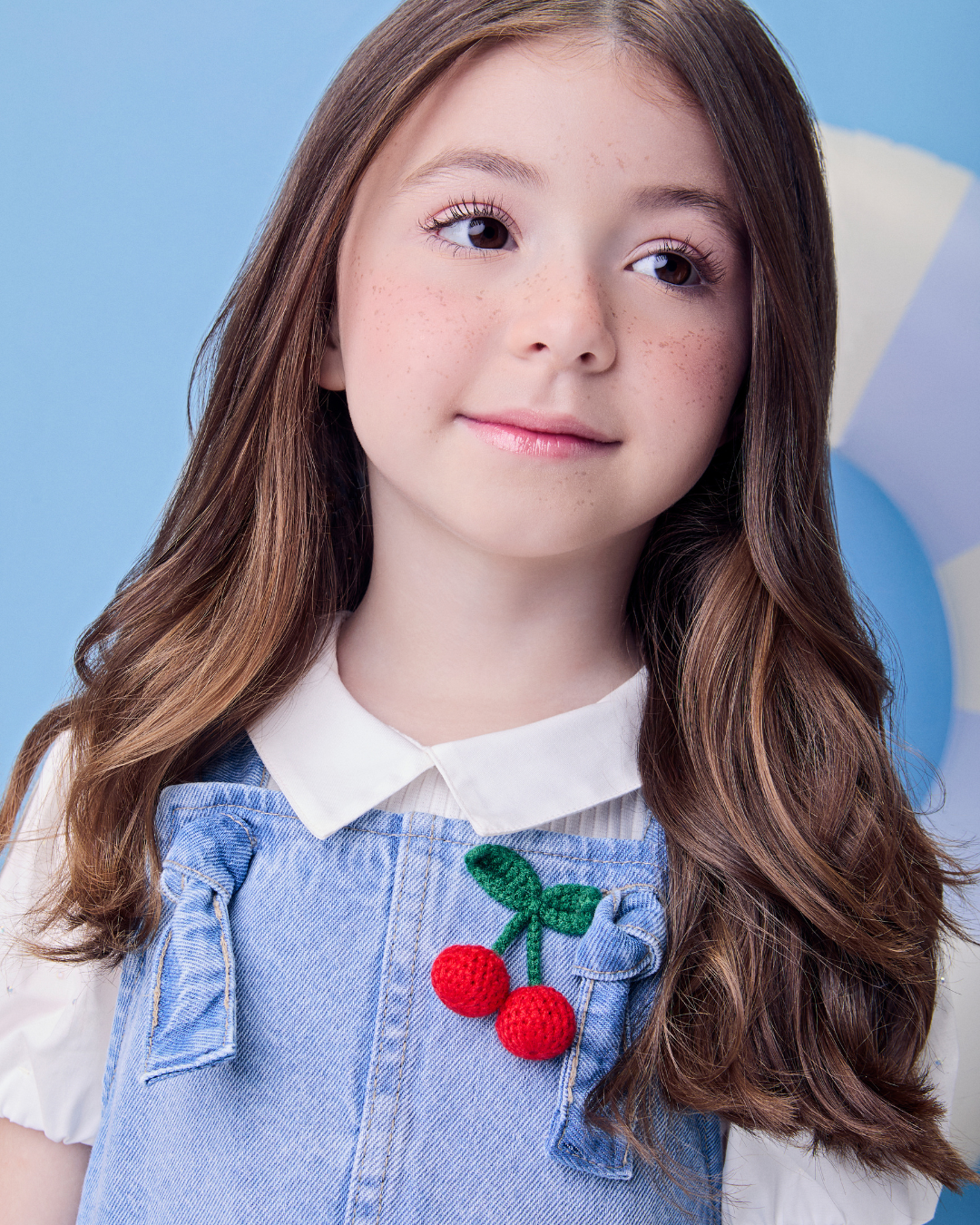 Conjunto Infantil Blusa Mangas Balonê e Salopete Cerejinha Jeans - Momi