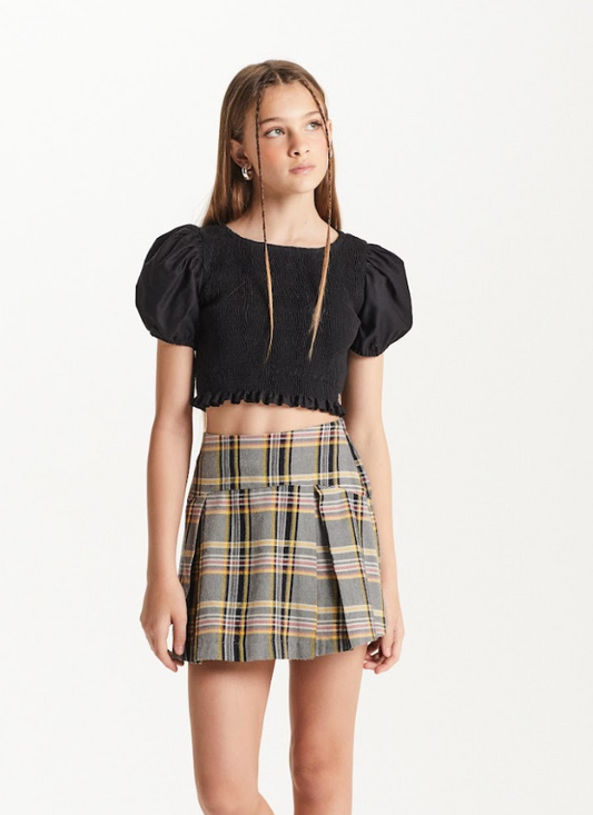 Conjunto Teen Blusa Lastex e Saia Pregas Xadrez - Two In