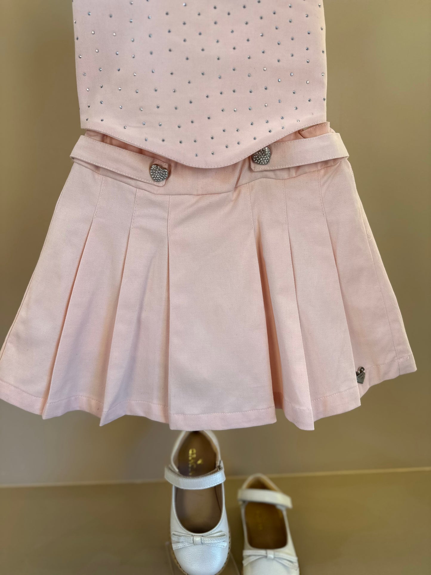 Conjunto Infantil Blusa Pétala Cristais e Saia Pregas Rosa - Gabriela Aquarela