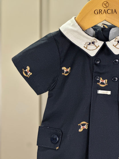 Pimpão Bebê Clássico Preto Gola Branca Bordada Cavalinho - Roana