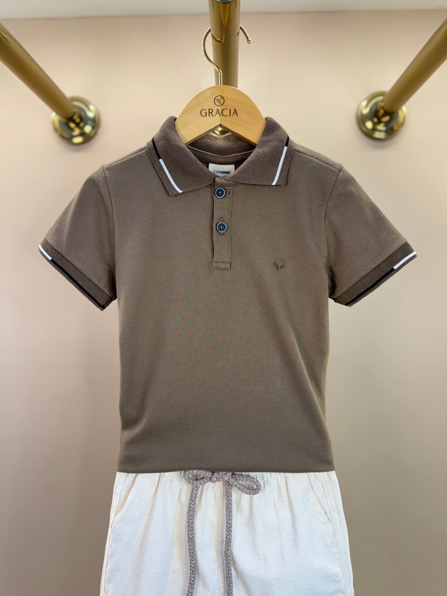 Conjunto Infantil Polo e Bermuda Linho Marrom - Little Johnny