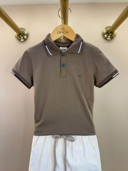 Conjunto Infantil Polo e Bermuda Linho Marrom - Little Johnny