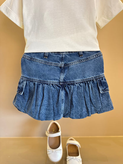 Conjunto Infantil Blusa Minnie & Mickey Lantejoulas e Saia Jeans Balonê Mini-Joia - Animê