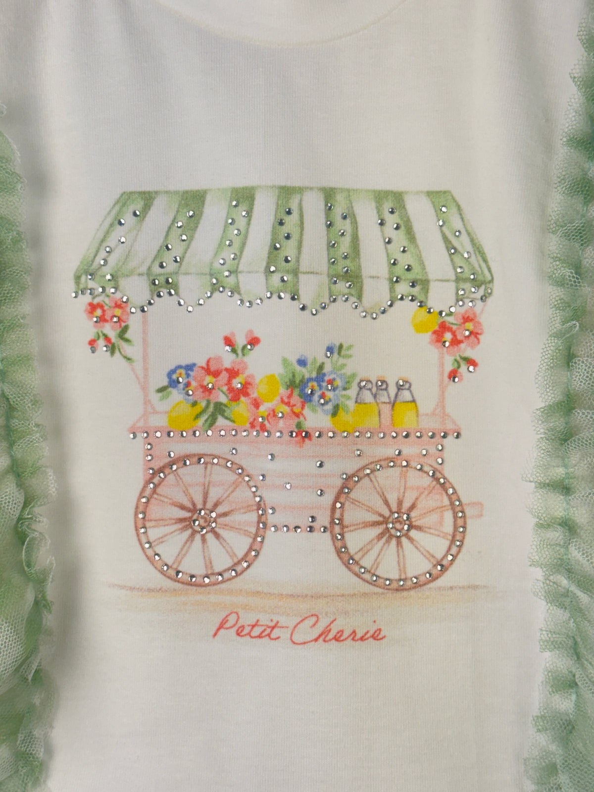 Conjunto Infantil Blusa Strass Flores e Saia Quadriculada Verde - Petit Cherie