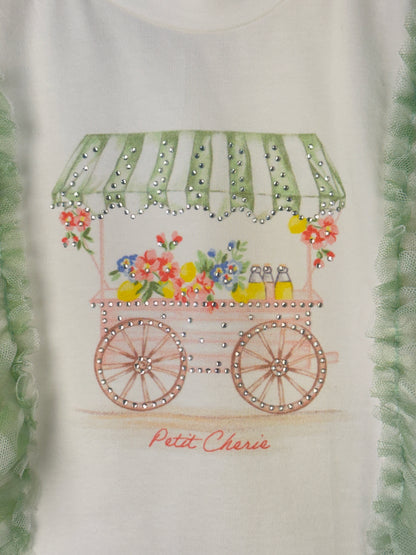 Conjunto Infantil Blusa Strass Flores e Saia Quadriculada Verde - Petit Cherie