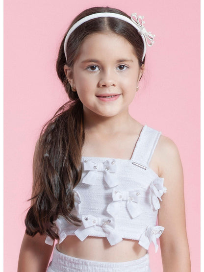 Blusa Cropped Bouclé Multi-Laços Bordados - Gracia