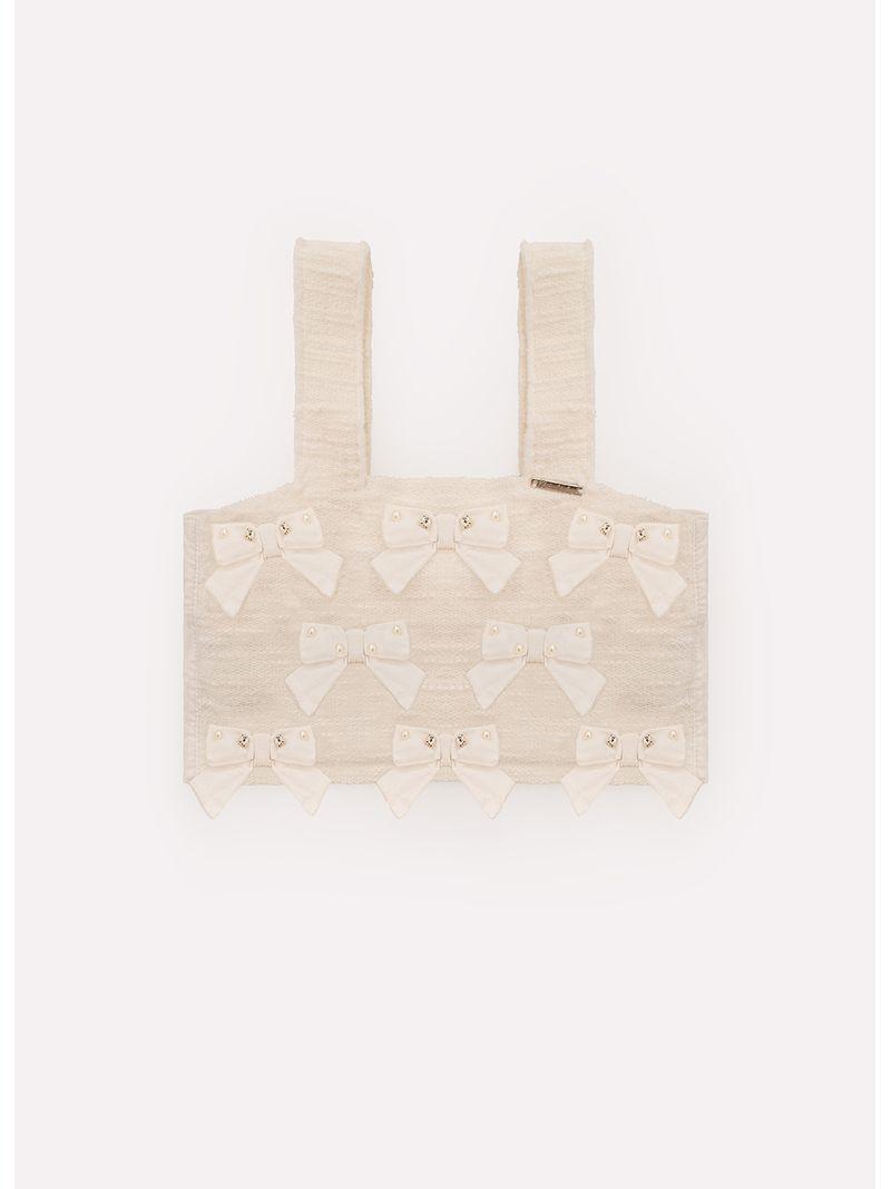 Blusa Cropped Bouclé Multi-Laços Bordados - Gracia