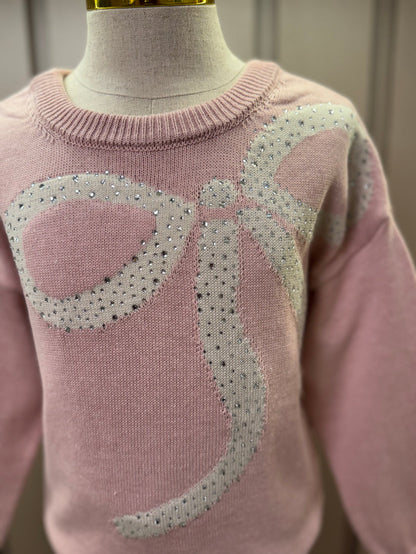 Blusa Infantil Tricot Maxi Laço Cristais Rosa Dolce - Pituchinhus