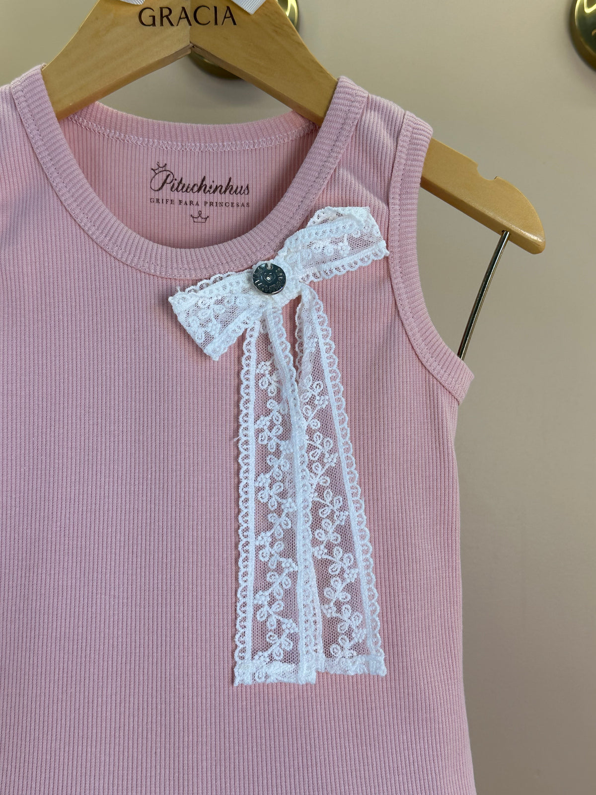 Conjunto Infantil Regata Com Laço de Renda e Calça Pantacourt Algodão Estampa Ursinhos - Pituchinhus