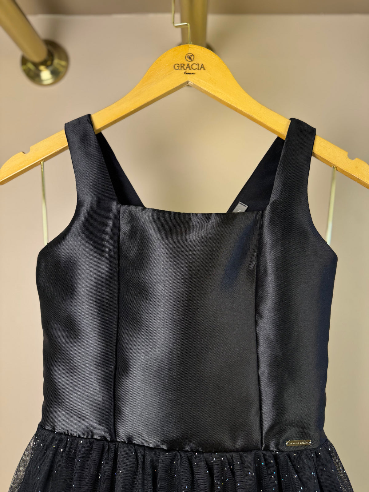 Vestido Teen Saia Em Tule Brilhante Preto - Vanilla Cream