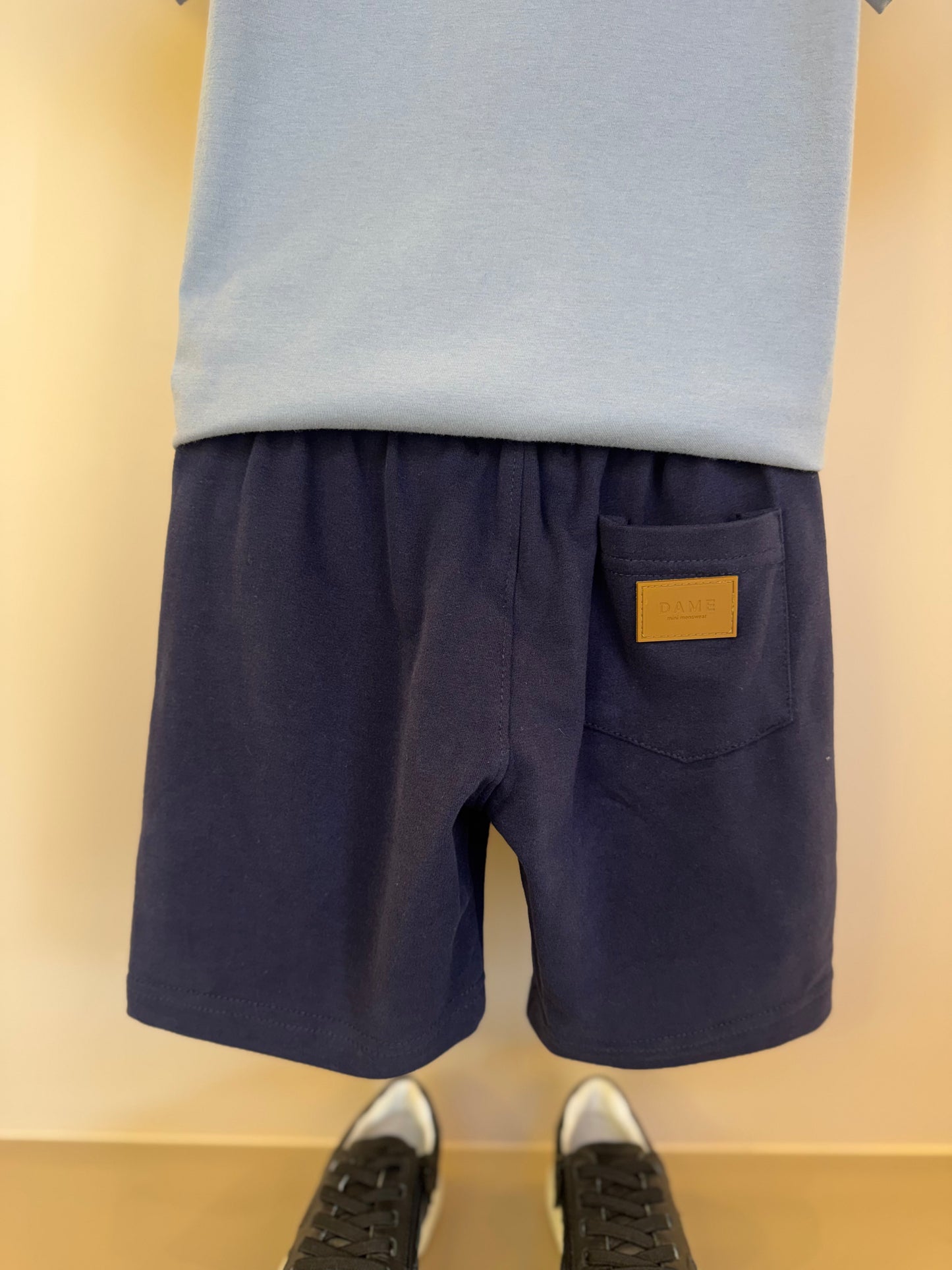 Conjunto Infantil Camiseta Teddy Sumer Delavê e Bermuda Moletom Elastano Elástico Listrado - Dame