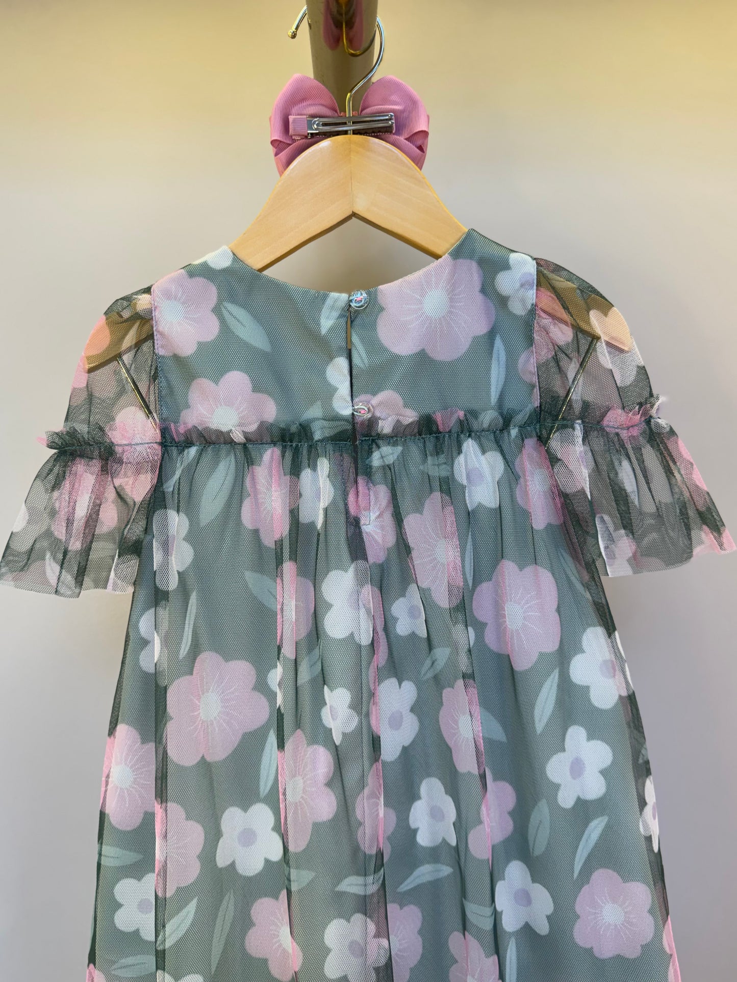 Vestido Infantil Trapézio Tule Estampado Flores - Mon Sucre