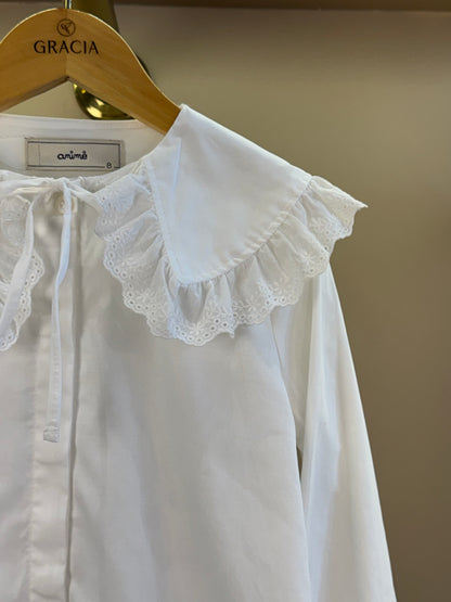 Camisa Infantil Gola Babados Rendas Off White - Animê