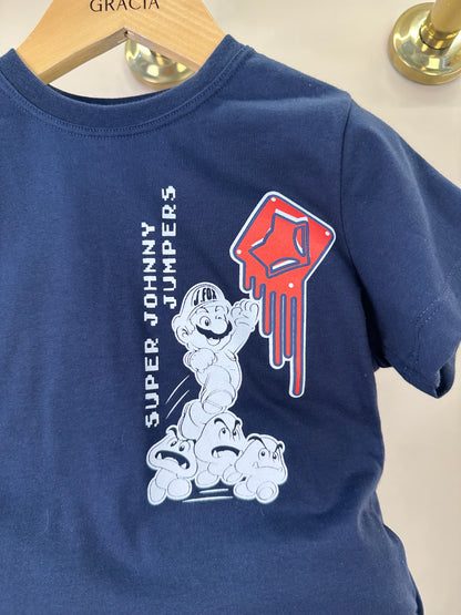 Conjunto Infantil Camiseta Johnny Jumpers Azul Marinho e Bermuda Molevisco Urban Flow Preto - Little Johnny