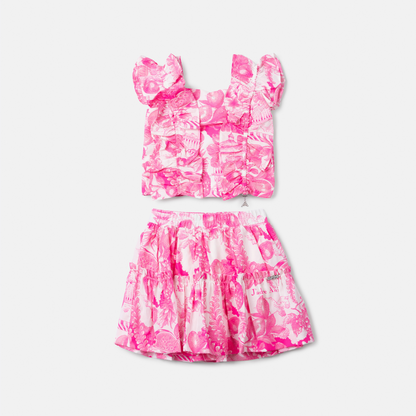 Conjunto Infantil Blusa e Saia Floral Pink - Animê