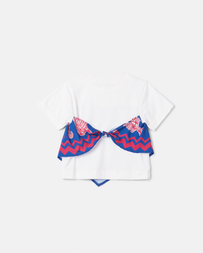 Conjunto Infantil Blusa Lenço Blue Sea e Shorts Jeans Pingentes - Animê