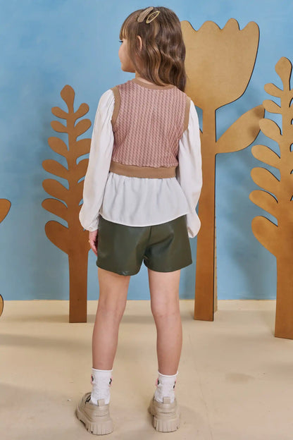 Conjunto Camisa Sobreposição e Shorts  Couro Tech Verde - Infantil