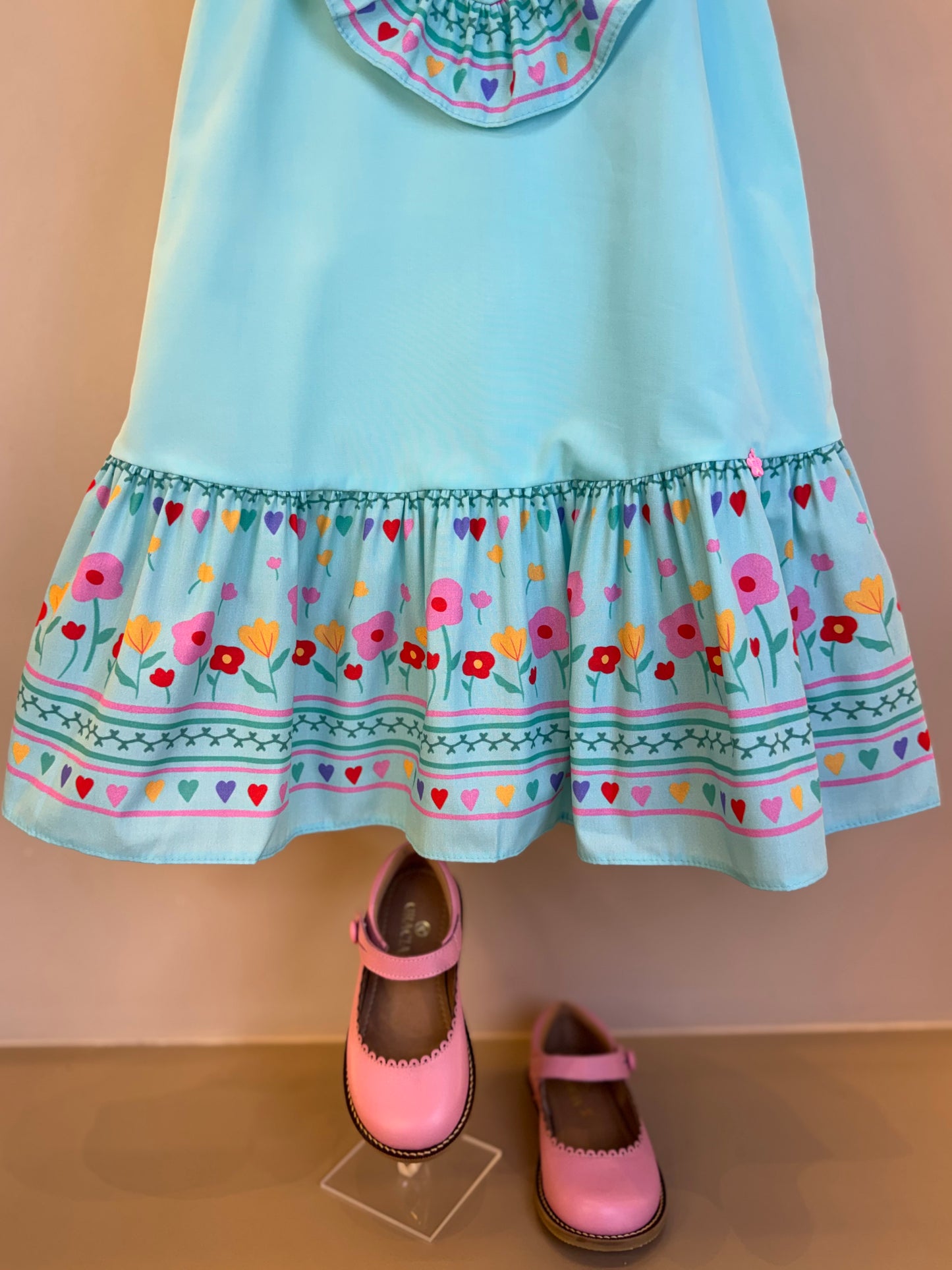 Vestido Infantil Tricoline Barrado Flores e Corações - Mon Sucre