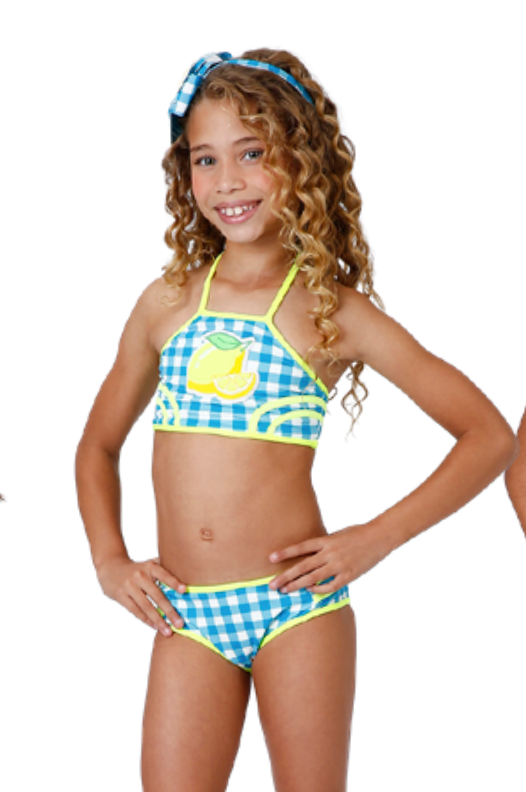Biquíni Infantil Cropped Julia Est. Vichy Limão - Siri Kids