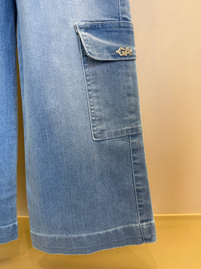 Calça Jeans Infantil  Wide Cargo Com Cinto - Gabriela Aquarela
