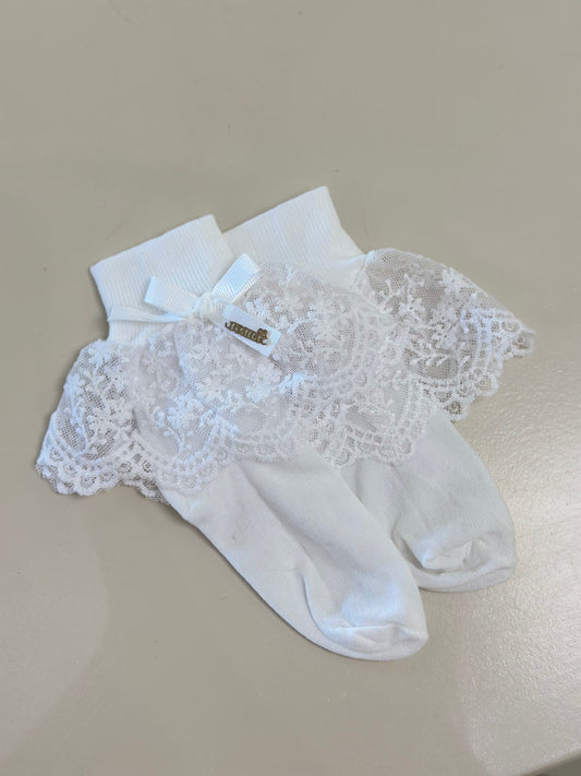 Meia Infantil Clássica Renda Lacinho Branca - Roana
