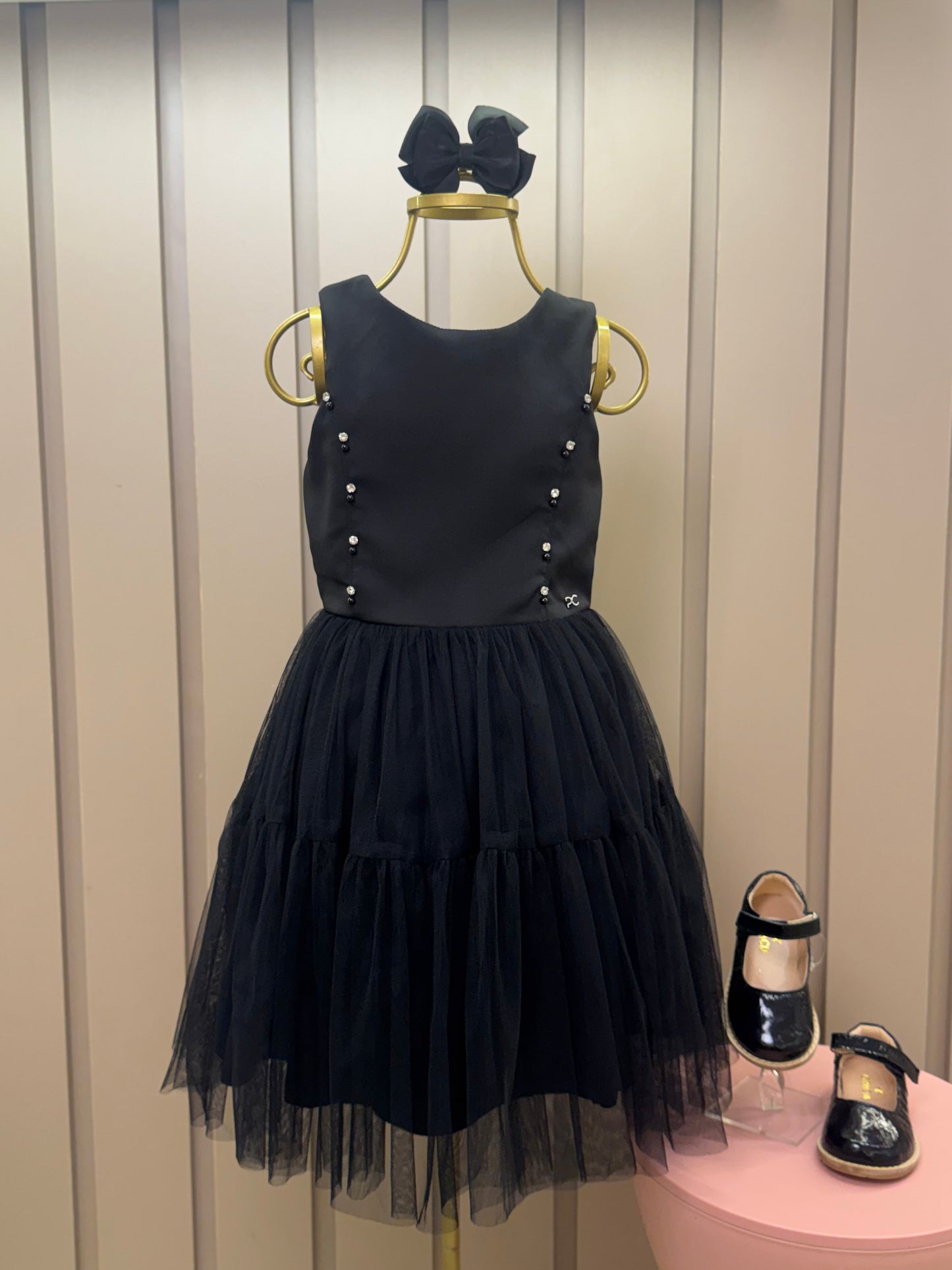 Vestido Infantil Alfaiataria Tule Strass Preto - Petit Cherie