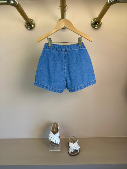 Shorts-saia Jeans com Pregas Cinto Pérolas e Coração - Luluzinha