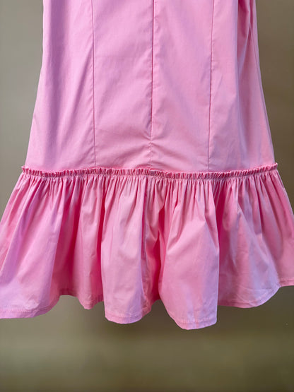 Vestido Teen Tricoline Rosa Com Mangas Bufantes - Authoria