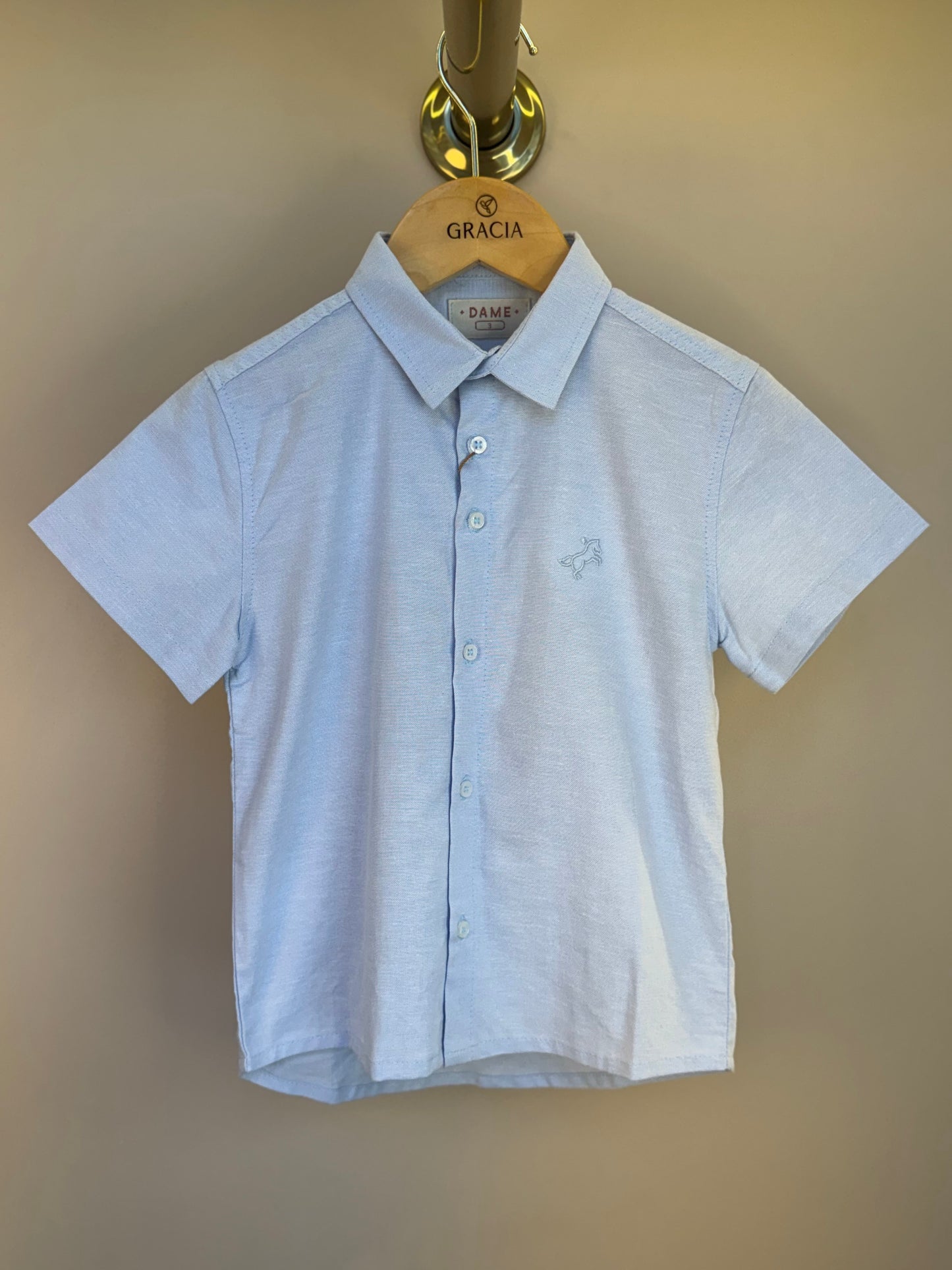 Camisa Infantil MC Oxfordine Azul - Dame