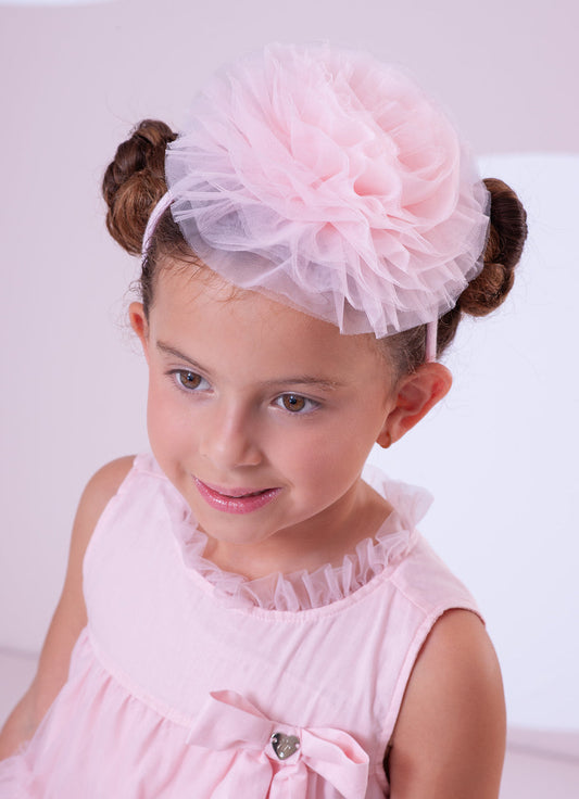 Arquinho Infantil Maxi Flor Tule Rosa Baby - Pituchinhus PRÉ-VENDA