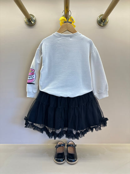 Conjunto Infantil Casacol Moletom Pooh Bege Vanilla e Saia Tule Preta - Animê Petite