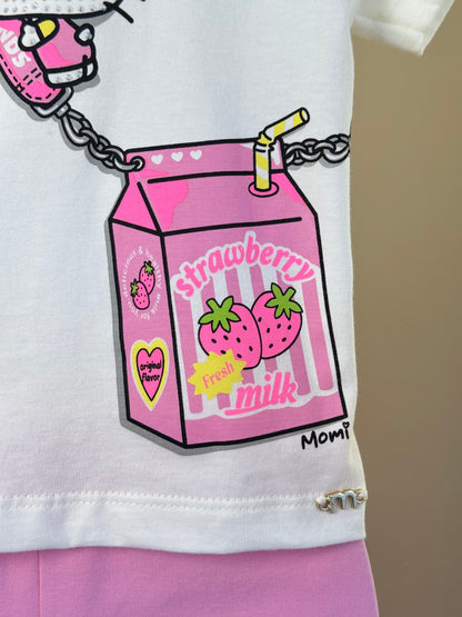Conjunto Infantil Blusa Hello Kitty Com Strass e Shorts Legging Rosa - Momi