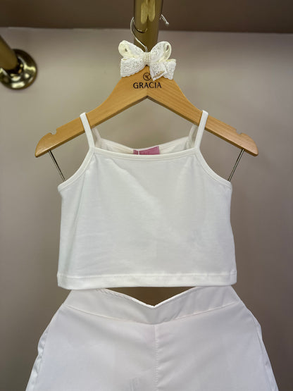 Conjunto Infantil Camisa Laise 3D com Barrado e Shorts Alfaiataria - Luluzinha