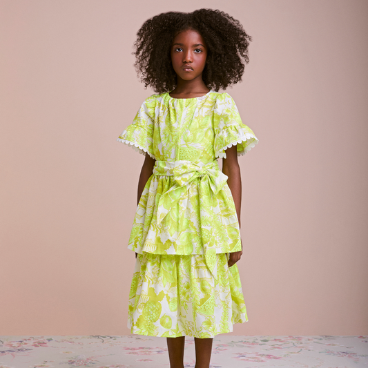 Vestido Infantil Floral Verde Melão - Animê