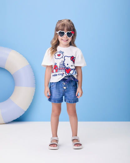 Blusa Infantil Hello Kitty Azul Strass - Momi