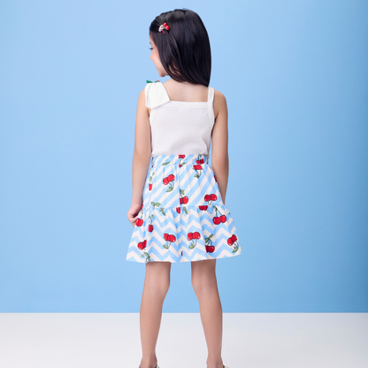 Conjunto Infantil Blusa e Saia Azul Cerejinhas - Momi PRÉ-VENDA
